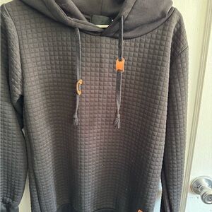 Black Quilted Hoodie Sport Fashion L908 Vogue Pullover Sweatshirt